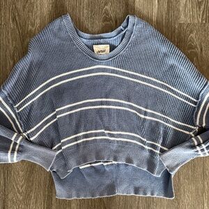 Aerie Blue and White Striped Crew Neck Sweater